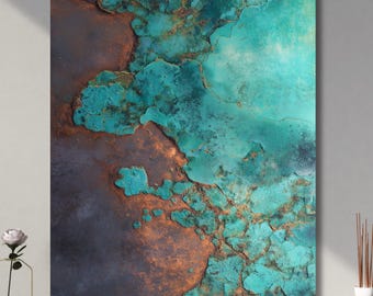 Copper Oxide Canvas Wall Art | Patina Industrial Decor | Modern Loft Wall Art