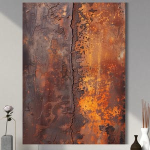 Art mural en toile texturé rouille | Toile texturée foncée | Intérieur industriel maussade