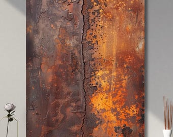 Rust Canvas Wall Art | Burnt Orange Abstract Art | Dark Industrial Loft Decor