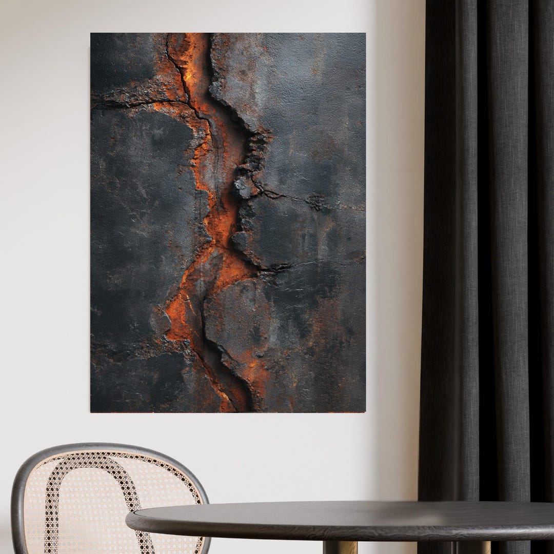 Brutalist Rust Texture Industrial Rust Veins Canvas Wall Art | Vertical Abstract Metal Texture ...