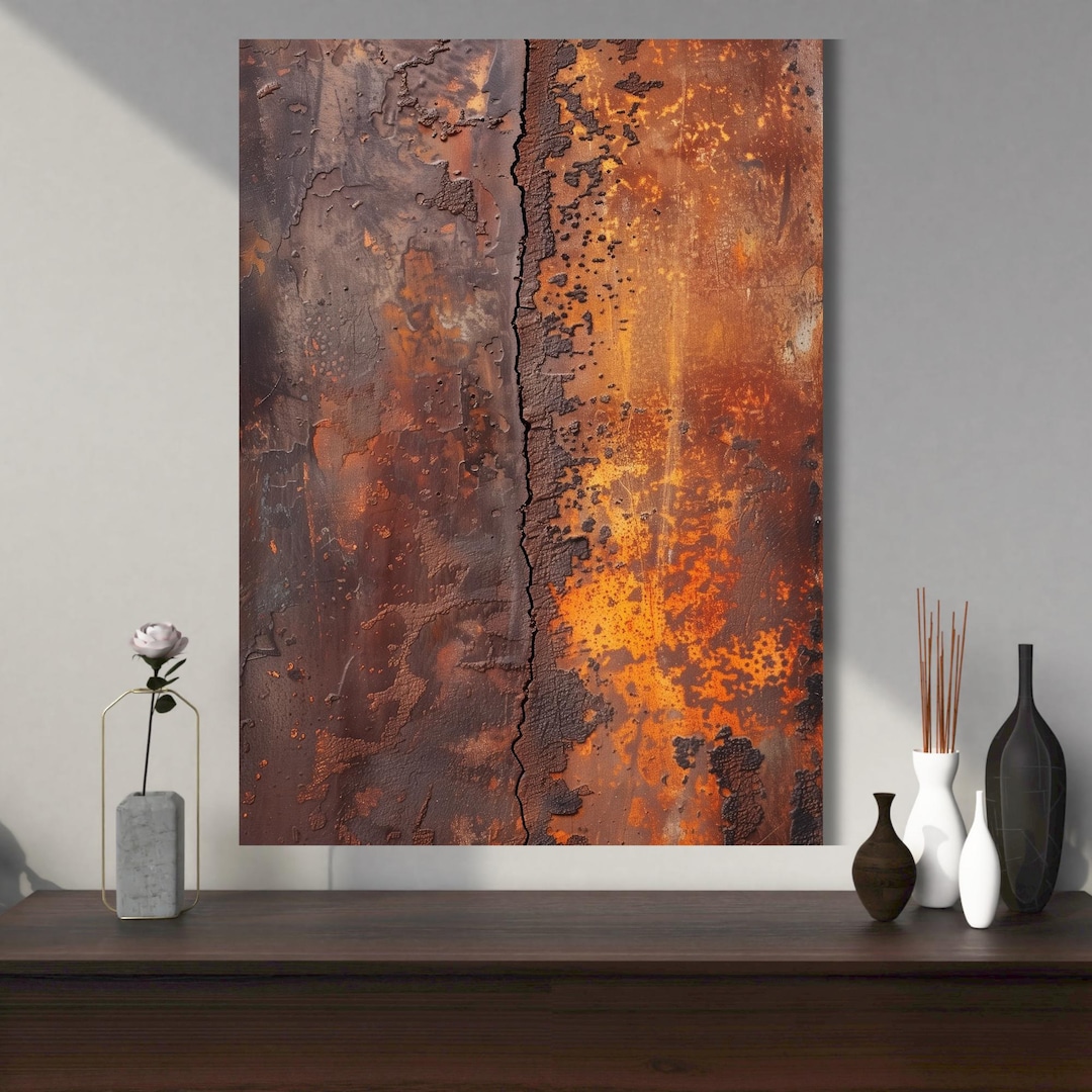 Textured Wall Art Canvas | Rust Texture Artwork | Dark Industrial Loft ...