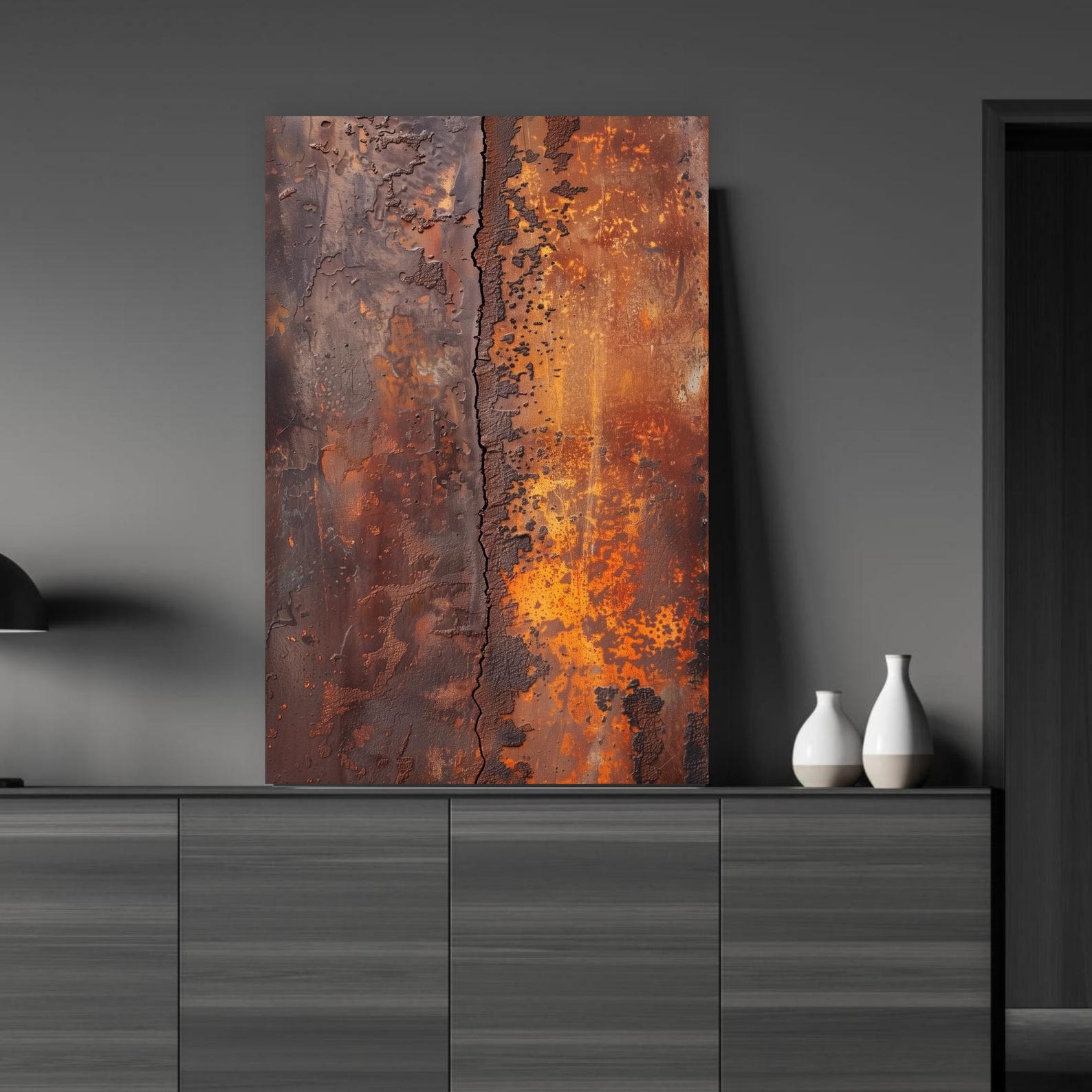 Textured Wall Art Canvas | Rust Texture Artwork | Dark Industrial Loft ...