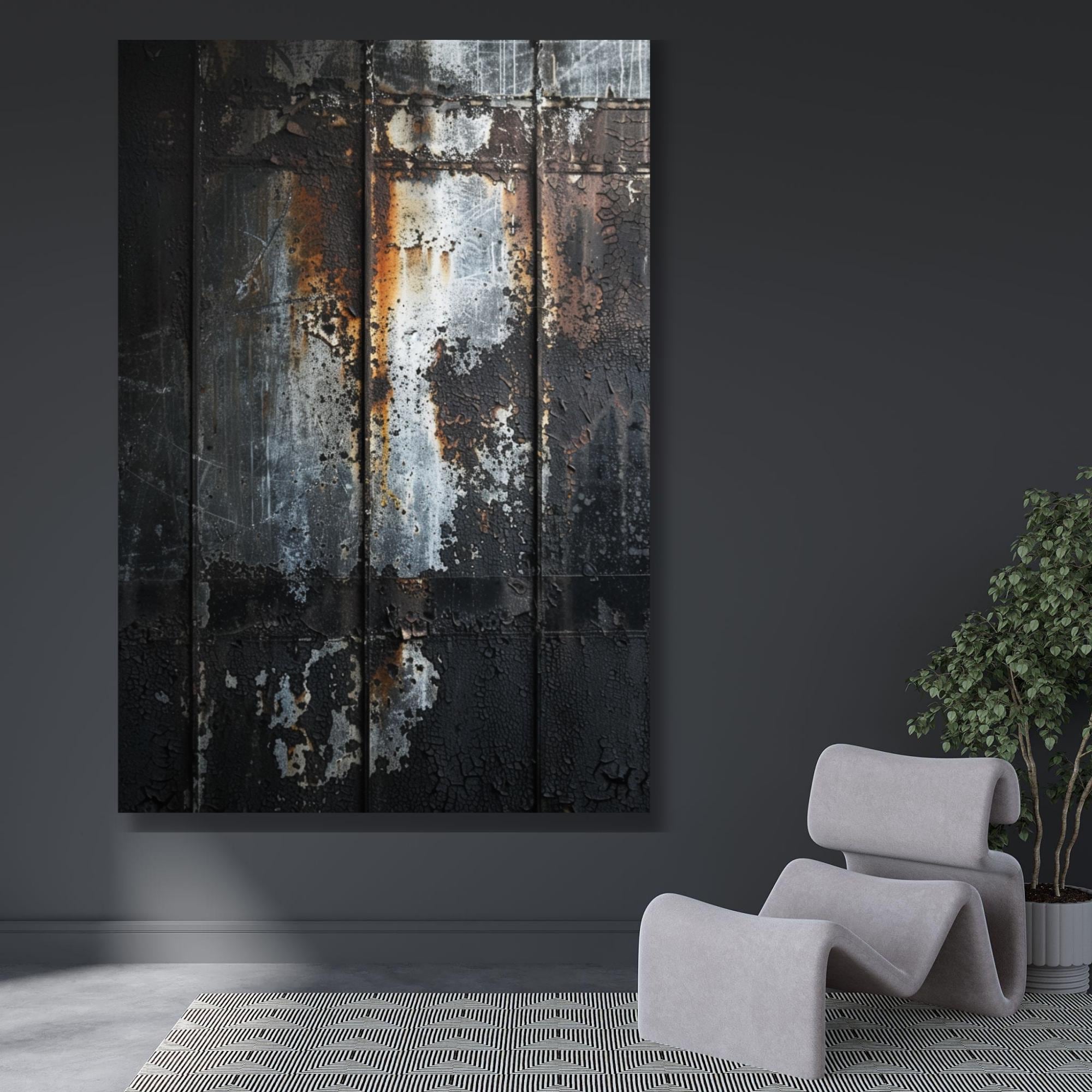 Dark Industrial Texture Canvas Wall Art Abstract Black Gray Decor ...