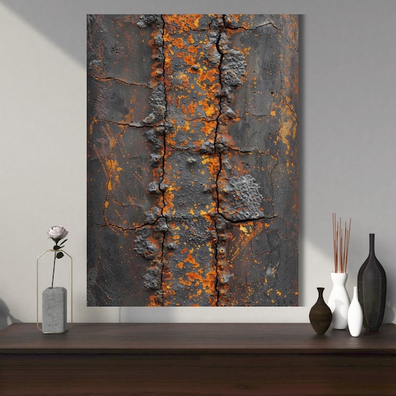 Rust Texture Canvas Wall Art | Industrial Decor | Black Orange Abstract Artwork