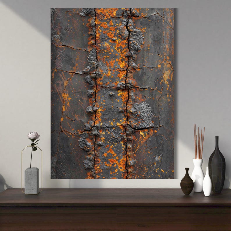 textured wall art canvas | orange gray abstract art | charcoal wall decor | distressed texture canvas | weathered abstract artwork | cracked wall art | rust inspired canvas | graphite abstract decor | aged surface artwork | industrial style wall art | moody textured canvas | arte mural texturizado | lienzo naranja y gris | decoración industrial | arte abstracto agrietado | art mural texturé | toile orange et grise | déco murale vieillie | abstrakte Wandkunst | Orange Grau Leinwand | Wanddeko