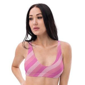 Pink Striped Recycled Padded Bikini Top – Eco-Friendly Swimwear with Removable Pads