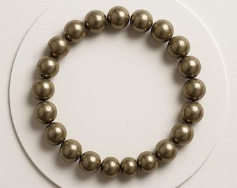 AAA Pyrite Bracelet 8mm: Handmade Healing Crystal for Wealth & Protection
