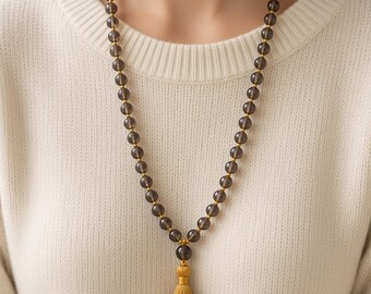 Smoky Quartz Mala | 108 Bead Japa Mala Necklace | Meditation Prayer Beads | Christmas Gift for Him or Her, Diwali Gift