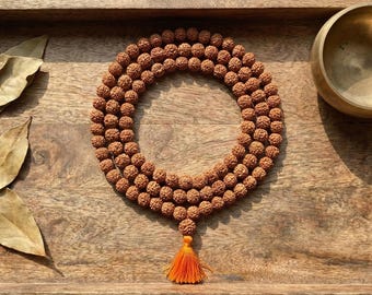 5 Mukhi Rudraksha Mala, Indian Prayer Rosary, Yoga Meditation Beads