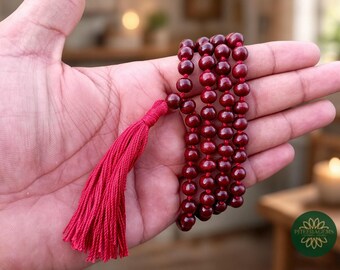 Red Sandalwood Mala | 108 Bead Japa Mala Necklace | Meditation Prayer Beads | Christmas Gift for Him or Her, Diwali Gift