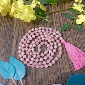Rose Quartz Mala Necklace - 108 Knotted Beads - Love & Harmony