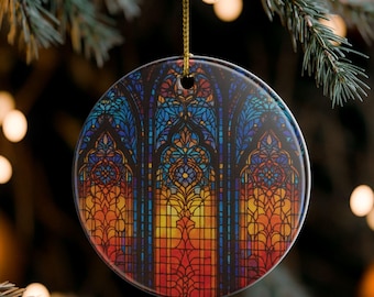 Gotiskt målat glas i keramisk julgransprydnad
