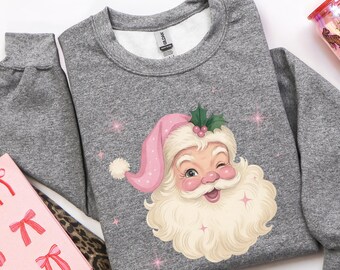 Christmas Santa Shirt | Retro Santa Shirt | Gift For Christmas | Retro Christmas Shirt | Christmas Shirt For Women | Pink Santa Shirt