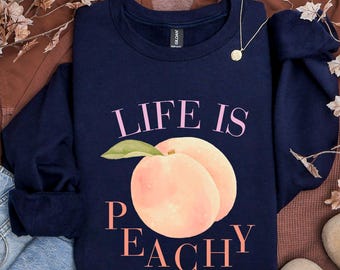 Koszulka „Life Is Peachy” | Koszulka w stylu retro vintage | Koszulka w stylu brzoskwiniowym | Zabawny projekt graficzny | Koszulka w stylu retro brzoskwiniowym | Po prostu brzoskwiniowy | 3X 4X 5X