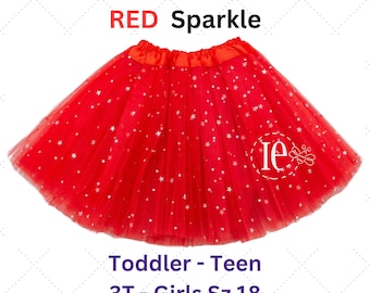 Red Sparkle Tulle Tutu Skirt: Girls Birthday Photo Prop