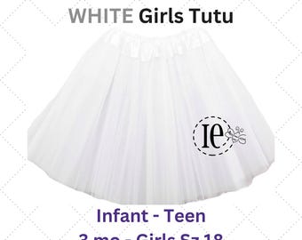 Girls Tulle Tutu Skirt in White - Infant to Teen Plus