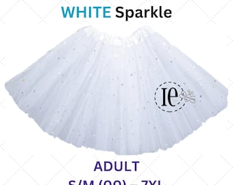 White Sparkle Adult Tutu: Women, Teen, Plus Size, Tulle Skirt