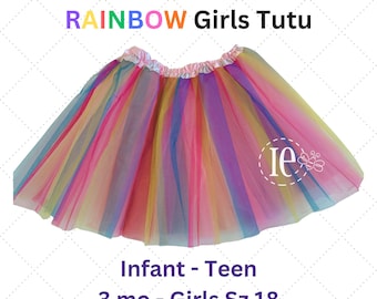 Dark Rainbow Tulle Tutu Skirt: Girls Birthday Outfit, Photography Prop