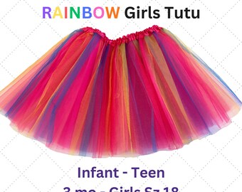 Rainbow Tulle Tutu Skirt: Girls Birthday Outfit, Photography Prop