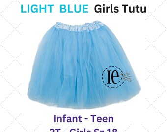 Light Blue Tulle Tutu Skirt, Infant to Teen Sizes, Costume Skirt