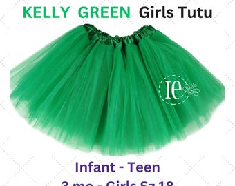 Girls Tulle Tutu Skirt in Kelly Green - Infant to Teen Plus