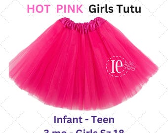Hot Pink Tulle Tutu Skirt: Girls Birthday Outfit, Photography Prop