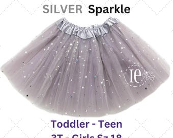 Silver Sparkle Tulle Tutu Skirt: Girls' Birthday Photo Prop