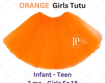 Girls Tulle Tutu Skirt in Orange - Infant to Teen Plus