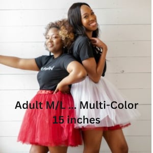 Pu&ograve; includere: Due persone indossano gonne di tulle. La gonna a sinistra &egrave; rossa e la gonna a destra &egrave; bianca. Entrambe le gonne sono lunghe 38 cm. Adulto M/L... Multicolore.