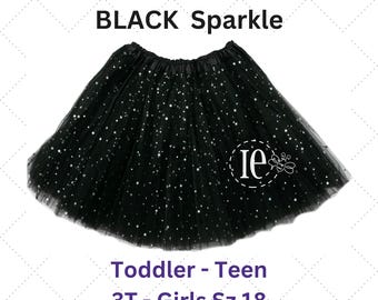 Black Sparkle Tulle Tutu Skirt: Girls Birthday Photo Prop
