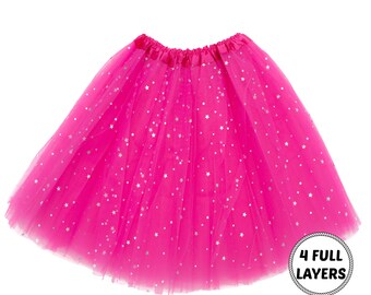 Hot Pink Adult Tutu, adult Tutu Skirt, Star Skirt, Tulle Skirt, Glitter tutu, 21st Birthday Gift for Her, tutu skirt for women