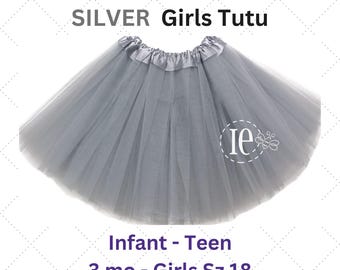 Girls Tulle Tutu Skirt in Silver - Infant to Teen Plus