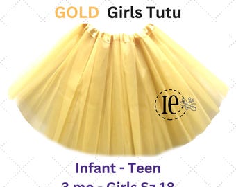 Girls Tulle Tutu Skirt in Gold - Infant to Teen Plus