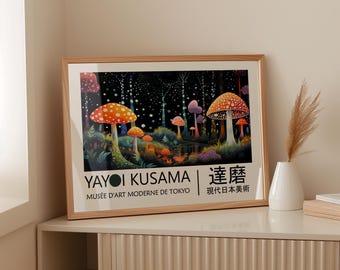 【21】曙の森のきのこ　額縁アート 草間彌生 秋の森の天蓋ポスター - オレンジ色の壁飾り - 和風現代