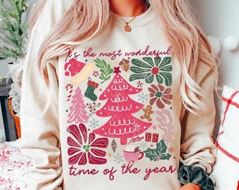 Boho Floral Christmas PNG, girly kerstboomsublimatie (digitale download)