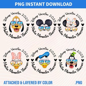 Paquete "Creando recuerdos juntos" (PNG), Mickey y sus amigos (PNG), Viaje familiar 2025, Vacaciones familiares 2025, Camisetas familiares a juego, Viaje de verano