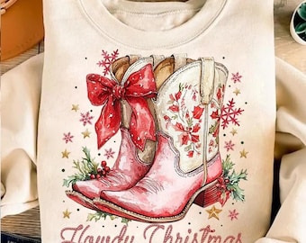 Howdy Christmas Cowgirl Boots PNG, Western Holiday (Digital Download)