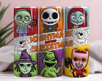 Envoltura para vaso con personajes de terror en 3D: Diseño de sublimación de temporada espeluznante (descarga digital)