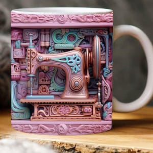 3D Nähbecher, 3D Blumen Nähmaschine 11 Unzen, 15 Unzen Becher Sublimation Wrap, Digitaler Download Becher PNG, 3D Becher Wrap Kaffeetasse PNG