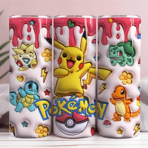 Aufgeblasener Poke Tumbler Wrap Png 3D Tumbler Design, Floral Cartoon Sublimation digitaler Download, 3D digitaler Spiel Tumbler Png, 3D Cartoon Png