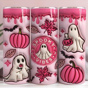 3D Spooky Pumpkin Tumbler Wrap PNG: Ghost Vibes, 20oz Skinny Tumbler (Digital Download)