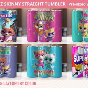 Emballage de paquet de gobelet Superkitties, emballage Superkitties 20 oz, sublimation de super chats, Superkitties toute l'équipe PNG, designs Superkitties