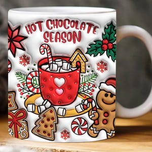 3D Heiße Schokolade Saison Aufgeblasene Becher Verpackung, Geschwollener Lebkuchen Becher, 3D Zuckerstange Becher, Weihnachten Urlaub Becher, Heißer Kakao Png, Weihnachtsgeschenk