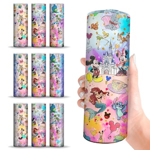 Bundle Cartoon Characters glitter 20oz Tumbler Wrap, Mickey Minnie 20oz Skinny Straight, Stitch,Toy Story Tumbler Wrap, Kids Tumbler