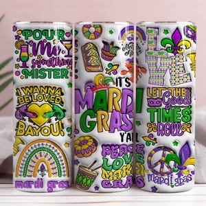 Copo inflável 3D Mardi Gras de 20 oz png, É Mardi Gras Y'all copo wrap png, Desenhos de copos felizes Mardi Gras de 20 oz, Nova Orleans png