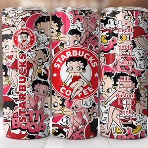 Vaso de dibujos animados de los 80 PNG, dibujos animados de los 80 PNG, vaso delgado Betty de 20 oz, vaso encantador PNG, envoltura de vaso de dibujos animados retro de los 80, vaso de café