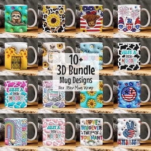 3D opgeblazen mok ontwerpbundel, 3D madeliefje bladerdeeg sublimatie 11oz 15oz mok digitale bubbel, 3D bloemen bladerdeeg, 11oz 15oz opgeblazen mokbundel