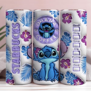 3D Inflated Stitch Tumbler Wrap, Stitch Coffee Design Tumbler, 3D Stitch Puffy Tumbler Wrap, 20oz Tumbler Wrap,Png Instant Download