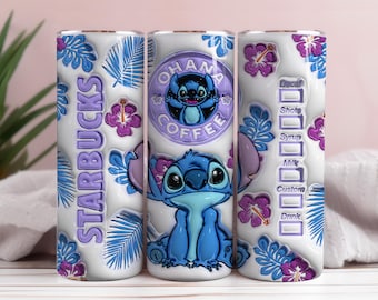 3D Stitch Tumbler Wrap: Coffee Design, 20oz Puffy Tumbler (PNG Digital Download)