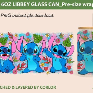 Stitch Can Glass Wrap, 16oz blikje glas, Libbey Can Glass, Stitch Tumbler Wrap, Cartoon Tumbler Wrap, volledige Tumbler Wrap, png Instant Download